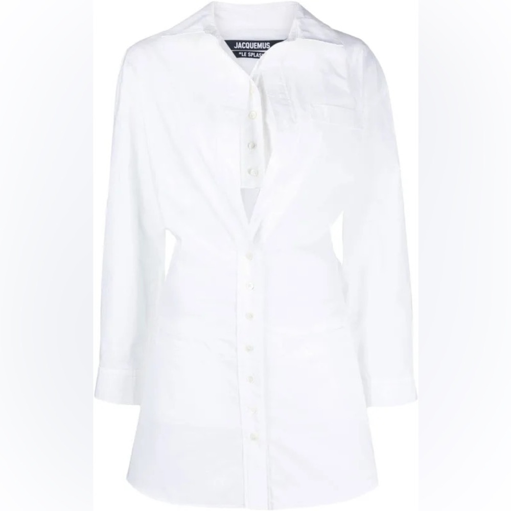 Jacquemus Baunhilha Layered Cutout Cotton-Poplin Mini Shirt Dress (White)